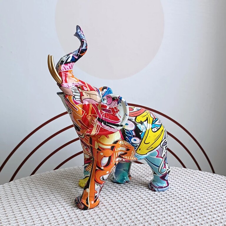 Décoration Éléphant Créativité Figurines D'Éléphant Graffiti, Statue