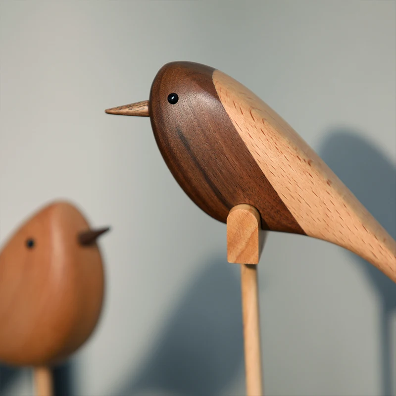 Figurine Oiseau Longue Queue En Bois (hêtre Et Noyer) - Décoration Moderne - JJT