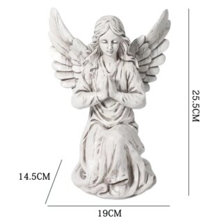 Statue d'ange blanc qui prie avec les dimensions.