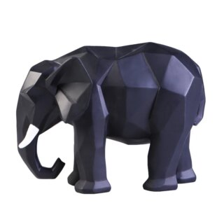 Statue éléphant géométrique en résine noire style origami