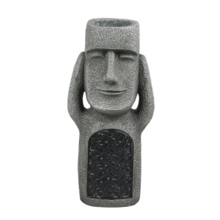 Statue de buste Moïa grise les 2 mains sur les oreilles et le ventre noir.