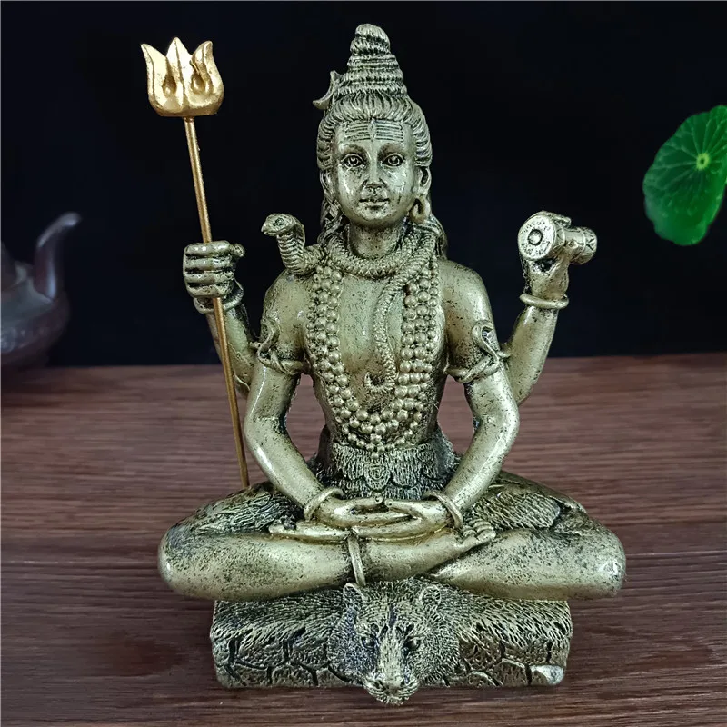 3935-kaswqv.jpg Statue de Shiva couleur bronze, assis en position de yoga et portant un trident et un tambour