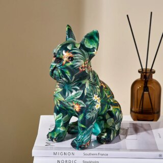 Statue chien Bouledogue en résine colorée